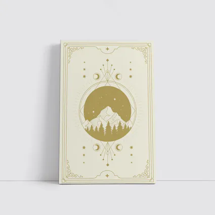 Celestial Mountain Forest Moon Phase Gold Art