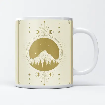 Celestial Mountain Forest Moon Phase Gold Art