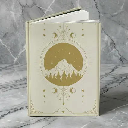 Celestial Mountain Forest Moon Phase Gold Art