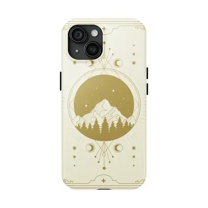 Celestial Mountain Forest Moon Phase Gold Art