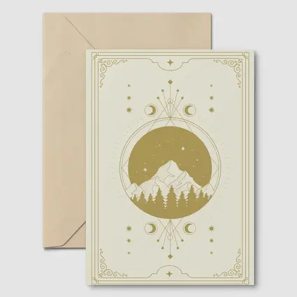 Celestial Mountain Forest Moon Phase Gold Art