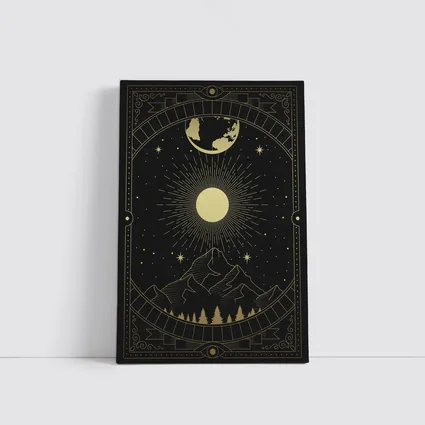 Gold Celestial Mountain Sun Moon Art
