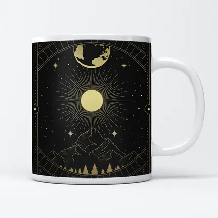 Gold Celestial Mountain Sun Moon Art