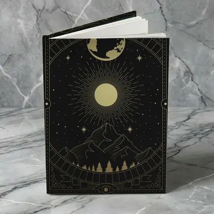 Gold Celestial Mountain Sun Moon Art