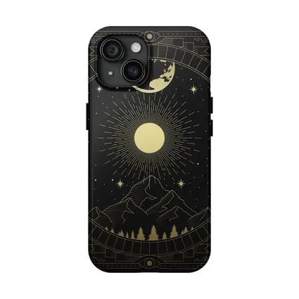 Gold Celestial Mountain Sun Moon Art