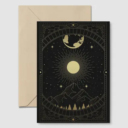 Gold Celestial Mountain Sun Moon Art
