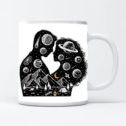 Couple Silhouette Space Planets Camping Night
