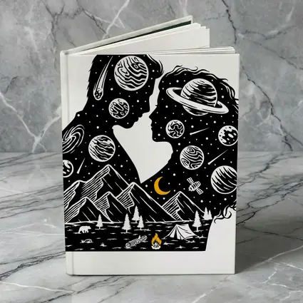 Couple Silhouette Space Planets Camping Night