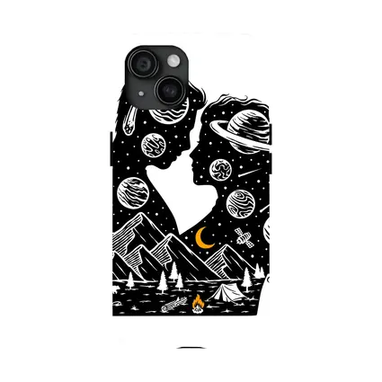 Couple Silhouette Space Planets Camping Night