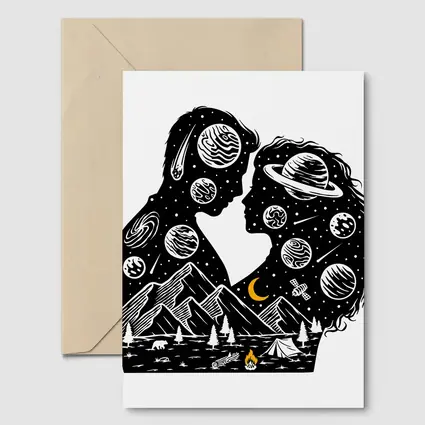 Couple Silhouette Space Planets Camping Night