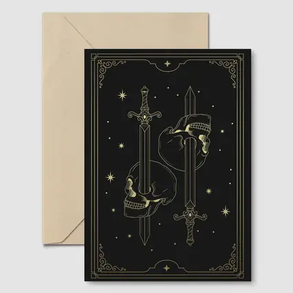 Gold Skull Swords Dark Mystical Tarot Art