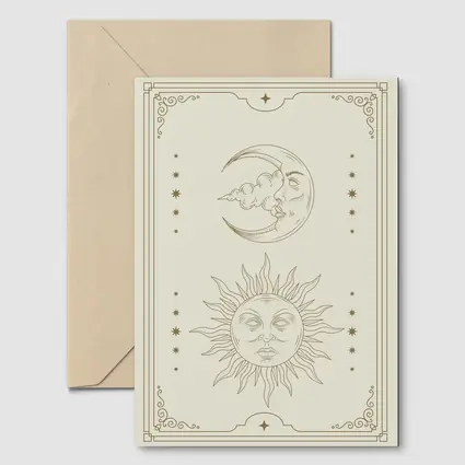 Sun and Moon Celestial Boho Beige Art