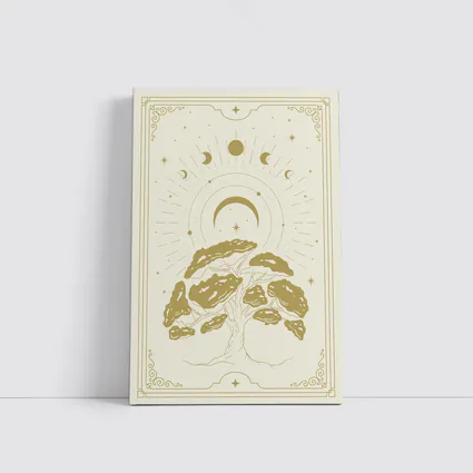 Gold Mystical Tree Moon Celestial Art