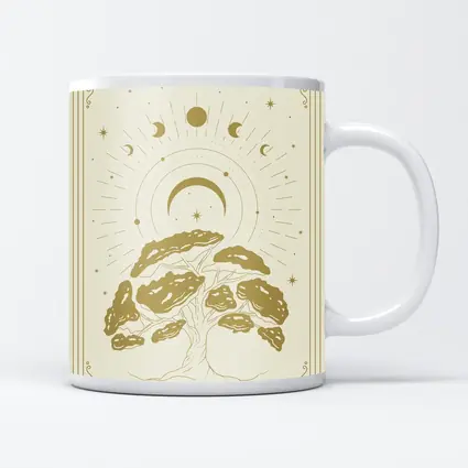 Gold Mystical Tree Moon Celestial Art