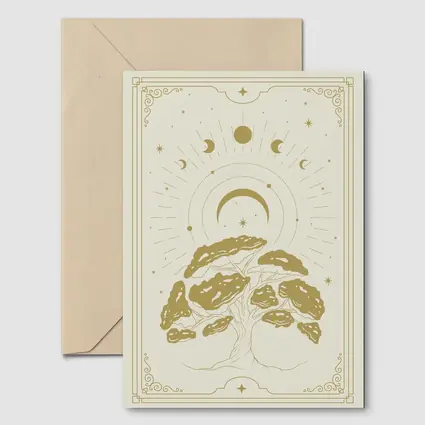 Gold Mystical Tree Moon Celestial Art