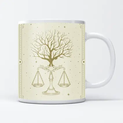 Libra Scales Tree Celestial Beige Gold Art