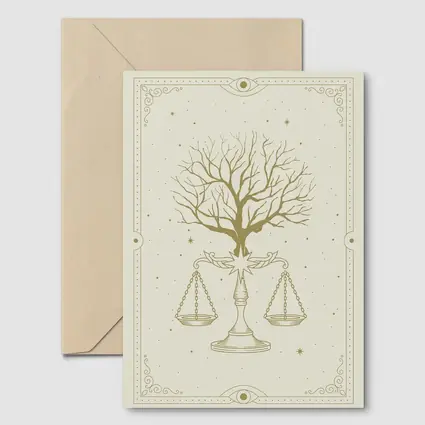 Libra Scales Tree Celestial Beige Gold Art
