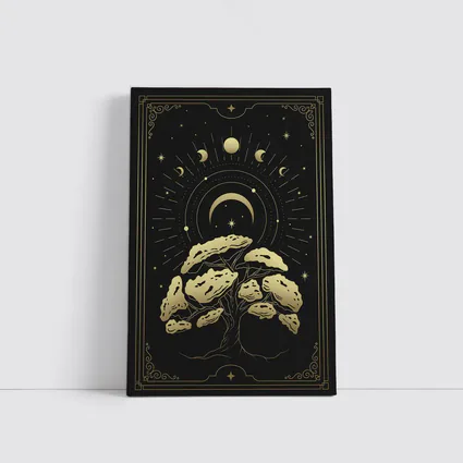 Gold Mystical Tree Moon Phases Black