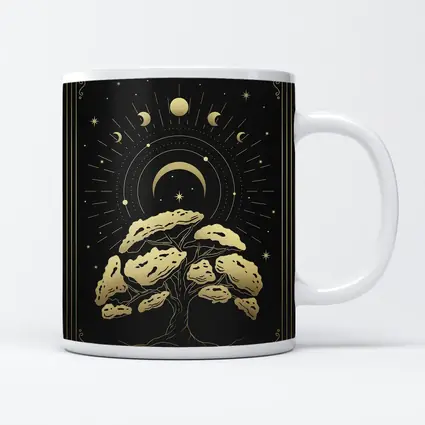 Gold Mystical Tree Moon Phases Black