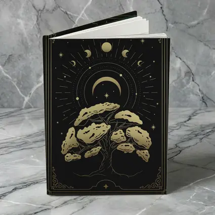 Gold Mystical Tree Moon Phases Black