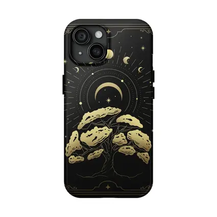 Gold Mystical Tree Moon Phases Black