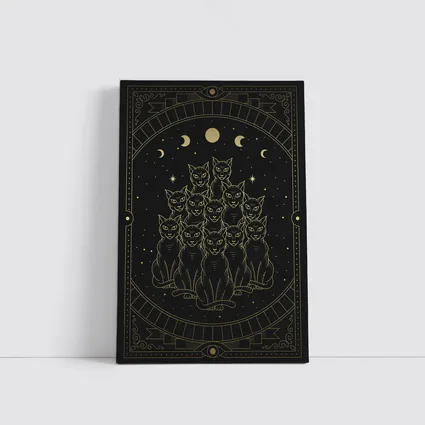 Black Cats Gold Moon Phases Night Sky