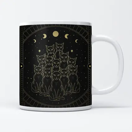 Black Cats Gold Moon Phases Night Sky