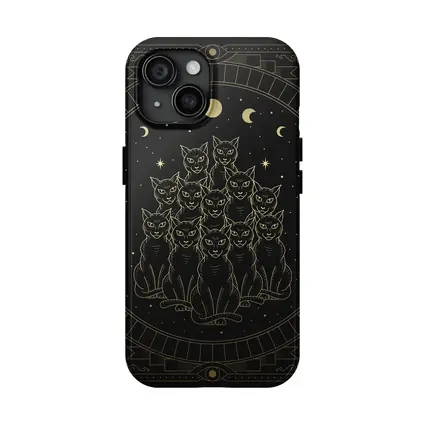 Black Cats Gold Moon Phases Night Sky