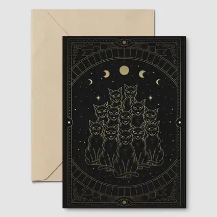 Black Cats Gold Moon Phases Night Sky