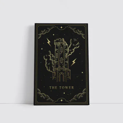 The Tower Tarot Card Gold Black Art