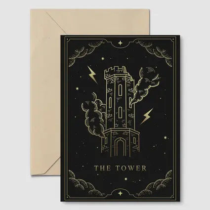 The Tower Tarot Card Gold Black Art