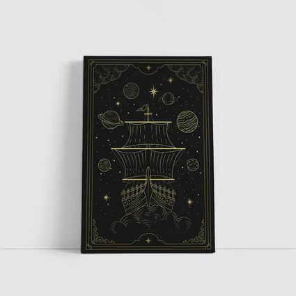 Gold Celestial Ship Sailing Through Space
