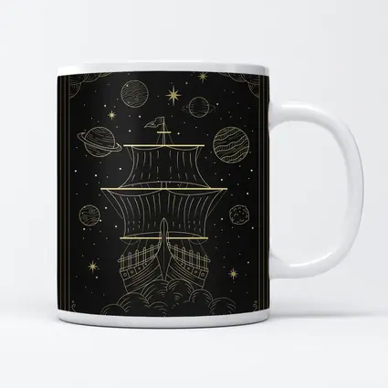 Gold Celestial Ship Sailing Through Space