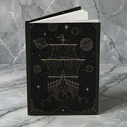 Gold Celestial Ship Sailing Through Space
