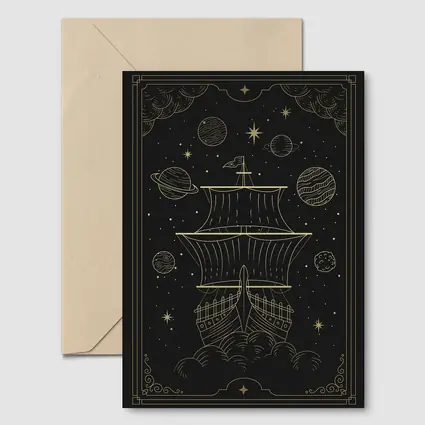 Gold Celestial Ship Sailing Through Space