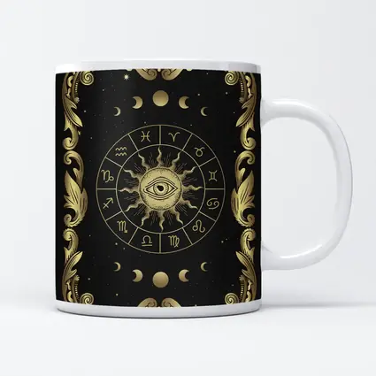 Zodiac Wheel All Seeing Eye Gold Black