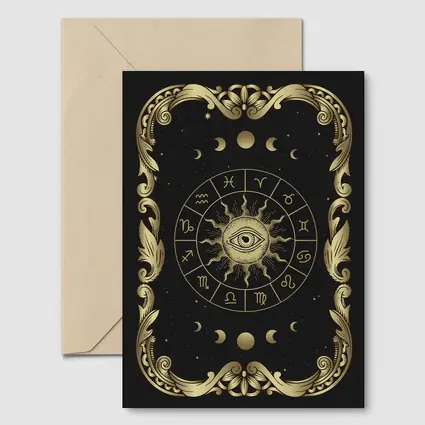 Zodiac Wheel All Seeing Eye Gold Black