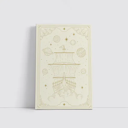 Celestial Sailing Ship Gold Line Art