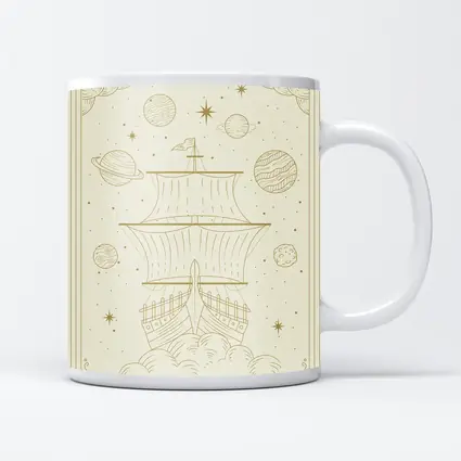 Celestial Sailing Ship Gold Line Art