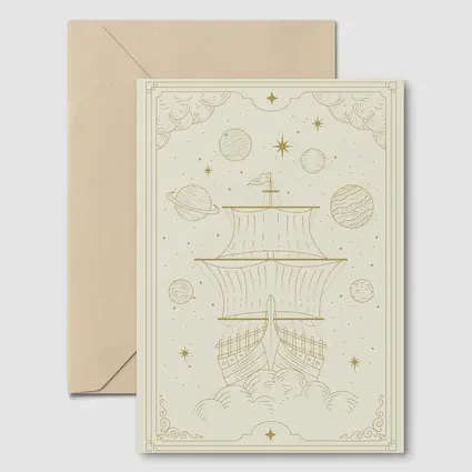 Celestial Sailing Ship Gold Line Art