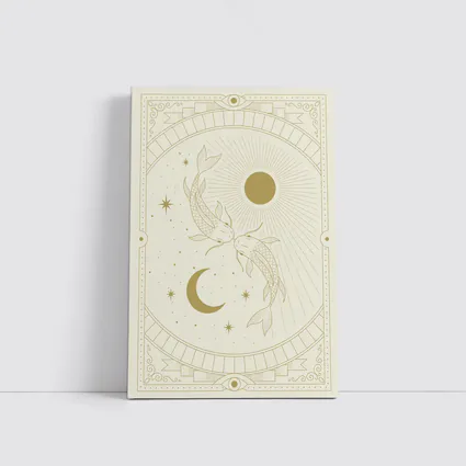 Pisces Koi Fish Sun Moon Gold Art