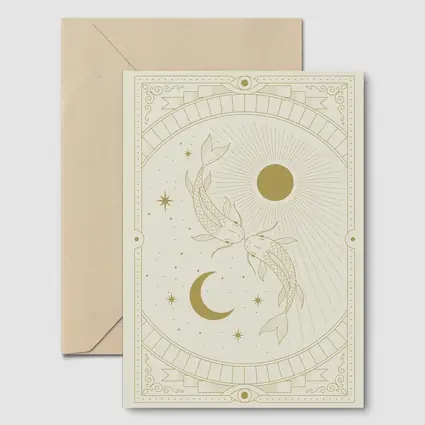 Pisces Koi Fish Sun Moon Gold Art