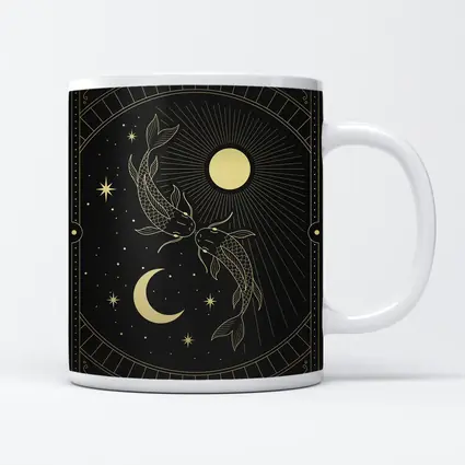 Pisces Koi Fish Black Gold Celestial Art