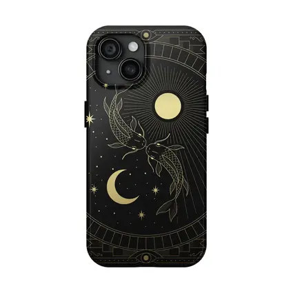 Pisces Koi Fish Black Gold Celestial Art