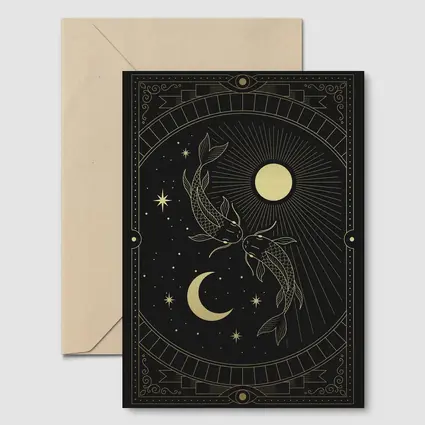 Pisces Koi Fish Black Gold Celestial Art