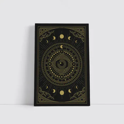 Gold Celestial Moon Phase Mystical Circle Art