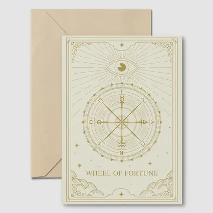Wheel of Fortune Tarot Card Gold Beige
