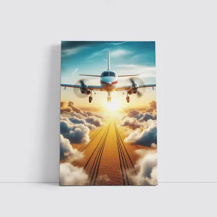 Twin Engine Plane Flying Above Golden Clouds