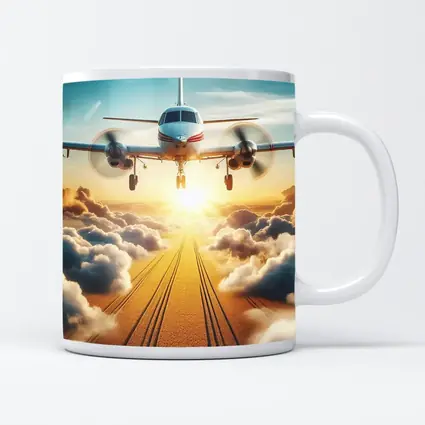 Twin Engine Plane Flying Above Golden Clouds