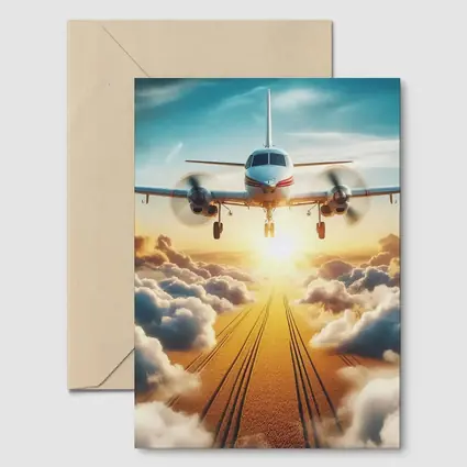 Twin Engine Plane Flying Above Golden Clouds